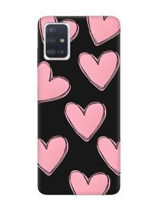 Матовий чорний чохол на Samsung Galaxy A51 Сердечка рожеві (принт 78)