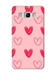 Матовий рожевий чохол на Samsung Galaxy J5(2016) J510 Сердечка червоні (принт 77)