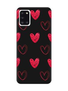 Матовий чорний чохол на Samsung Galaxy A31 Сердечка червоні (принт 77)
