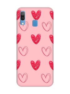 Матовий рожевий чохол на Samsung Galaxy A30 (2019) / A20 (2019) Сердечка червоні (принт 77)