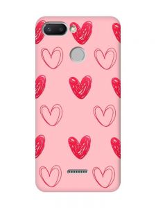 Матовий рожевий чохол на Xiaomi Redmi 6 Сердечка червоні (принт 77)