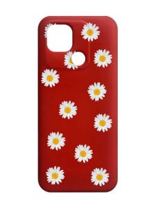 Матовий червоний чохол на Xiaomi Redmi 10C Фон ромашки (принт 41)