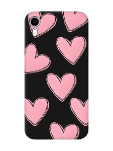 Матовий чорний чохол на Apple iPhone XR Сердечка рожеві (принт 78)