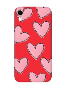 Матовий червоний чохол на Apple iPhone XR Сердечка рожеві (принт 78)
