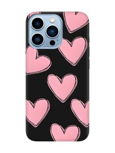 Матовий чорний чохол на Apple iPhone 13 Pro Max Сердечка рожеві (принт 78)