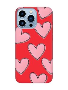 Матовий червоний чохол на Apple iPhone 13 Pro Max Сердечка рожеві (принт 78)