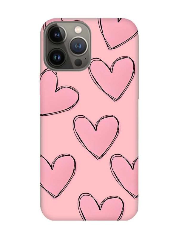 Матовий рожевий чохол на Apple iPhone 13 Pro Сердечка рожеві (принт 78)