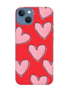 Матовий червоний чохол на Apple iPhone 13 Сердечка рожеві (принт 78)