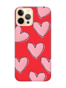 Матовий червоний чохол на Apple iPhone 12 Pro Max Сердечка рожеві (принт 78)