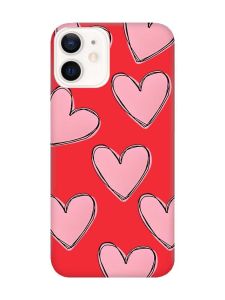 Матовий червоний чохол на Apple iPhone 12 / 12 Pro (6.1) Сердечка рожеві (принт 78)