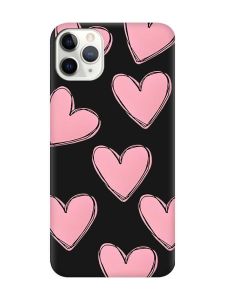 Матовий чорний чохол на iPhone 11 Pro Max (6.5) Сердечка рожеві (принт 78)