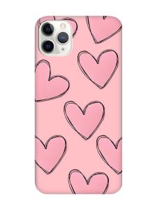 Матовий рожевий чохол на iPhone 11 Pro Max (6.5) Сердечка рожеві (принт 78)