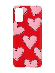 Матовий червоний чохол на Xiaomi Redmi Note 11 4G Сердечка рожеві (принт 78)