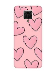 Матовий рожевий чохол на Xiaomi Redmi Note 9 Pro / 9S / 9 Pro Max Сердечка рожеві (принт 78)