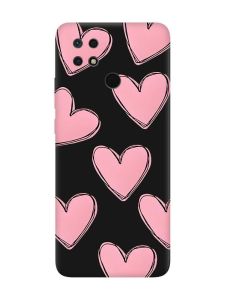 Матовий чорний чохол на Xiaomi Redmi 10C Сердечка рожеві (принт 78)