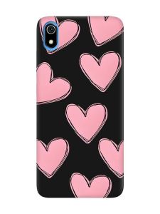 Матовий чорний чохол на Xiaomi Redmi 7A Сердечка рожеві (принт 78)