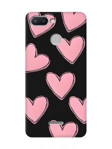 Матовий чорний чохол на Xiaomi Redmi 6 Сердечка рожеві (принт 78)