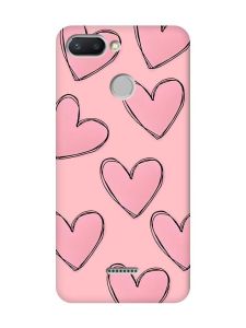 Матовий рожевий чохол на Xiaomi Redmi 6 Сердечка рожеві (принт 78)