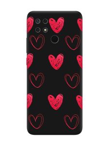 Матовий чорний чохол на Xiaomi Redmi 10C Сердечка червоні (принт 77)