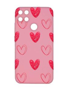 Матовий рожевий чохол на Xiaomi Redmi 10C Сердечка червоні (принт 77)