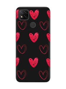 Матовий чорний чохол на Xiaomi Redmi 9C / 10A Сердечка червоні (принт 77)