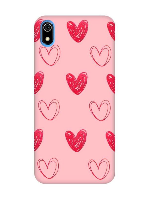 Матовий рожевий чохол на Xiaomi Redmi 7A Сердечка червоні (принт 77)