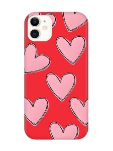 Матовий червоний чохол на Apple iPhone 11 (6.1) Сердечка рожеві (принт 78)