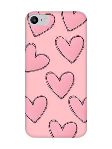 Матовий рожевий чохол на iPhone 7 / 8 Сердечка рожеві (принт 78)