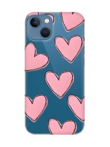 Прозорий чохол на Apple iPhone 13 Сердечка рожеві (принт 78)