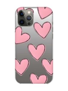 Прозорий чохол на iPhone 12 Pro Max Сердечка рожеві (принт 78)
