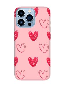 Матовий рожевий чохол на Apple iPhone 13 Pro Max Сердечка червоні (принт 77)