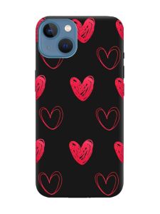 Матовий чорний чохол на Apple iPhone 13 Сердечка червоні (принт 77)