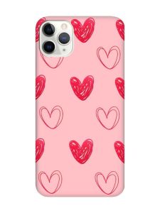 Матовий рожевий чохол на iPhone 11 Pro Max (6.5) Сердечка червоні (принт 77)