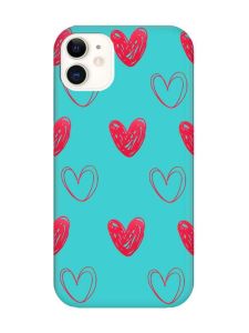 Матовий бірюзовий чохол на Apple iPhone 11 (6.1) Сердечка червоні (принт 77)