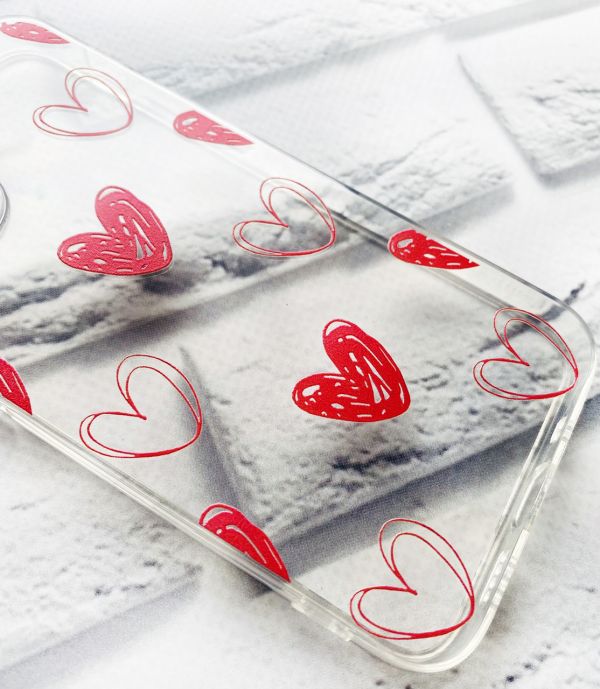 Прозорий чохол на iPhone 12 / 12 Pro Сердечка червоні (принт 77)
