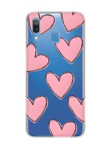 Прозорий чохол для Samsung Galaxy A30 (2019) / A20 (2019)  Сердечка рожеві (принт 78)