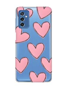 Прозорий чохол на Samsung Galaxy M52 Сердечка рожеві (принт 78)