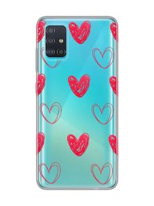 Прозорий чохол на Samsung Galaxy A51 Сердечка червоні (принт 77)