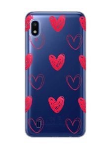 Прозорий чохол на Samsung Galaxy A10 (2019) A105 Сердечка червоні (принт 77)