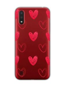 Прозорий чохол для Samsung Galaxy A01  Сердечка червоні (принт 77)