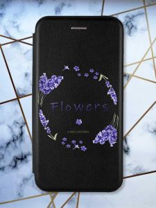 Чохол-книжка з малюнком для Xiaomi Redmi 9A Чорний; Лавандовий віночок (принт 19)