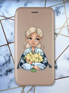 Чохол-книжка з малюнком для Samsung Galaxy A50 (2019) A505/A30s Золотий; Дівчина з тюльпанами (патріотичний принт 23)