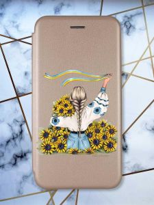 Чохол-книжка з малюнком для Samsung Galaxy A31 Золотистий; Дівчина зі стрічкою (патріотичний принт 25)