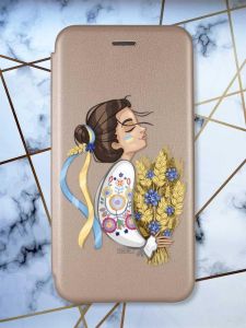 Чохол-книжка з малюнком для Samsung Galaxy A51 (A515) Золотий; Українка з колосками (принт 172)