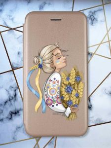 Чохол-книжка з малюнком для Samsung Galaxy A31 Золотистий; Українка з колосками (принт 173)
