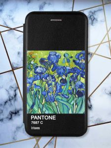 Чохол-книжка з малюнком для Xiaomi Redmi Note 8 Pro Чорний; Іриси (принт 75)