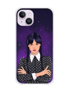 Чохол із потовщеними кутами на iPhone 14 Дівчина з косичками. Венздей (принт 208)