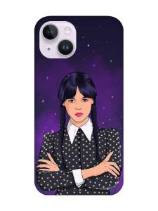 Чохол із захистом камери на iPhone 14 Дівчина з косичками. Венздей (принт 208)