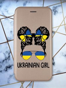 Чохол-книжка з малюнком для Xiaomi Redmi 9 Золотистий; Українська дівчина (принт 113)
