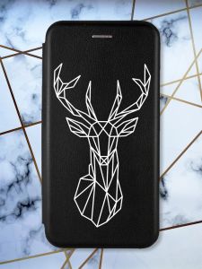 Чохол-книжка з малюнком для Samsung Galaxy A30 (2019) A305/A20 Чорний; Олень (принт 129)